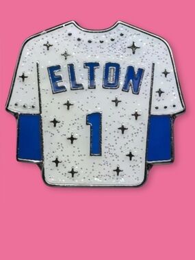 Elton John Dodgers Jersey Enamel Pin Glitter White Blue Collectible NEW